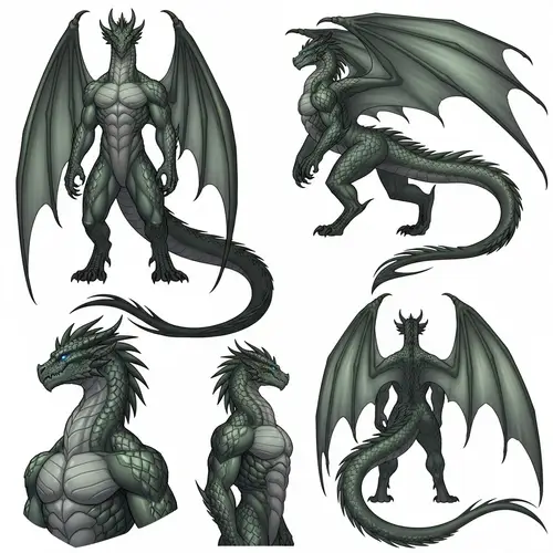 Gray-Green Dragon Trans-Male: Detailed Reference Sheet