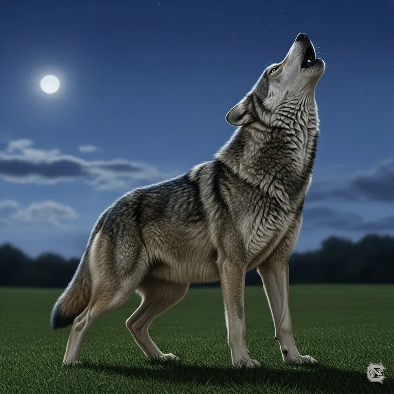 NC State Wolf Howling | Realistic Depiction in Moonlight