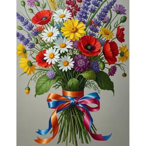 Vibrant Wildflower Bouquet Oil Painting