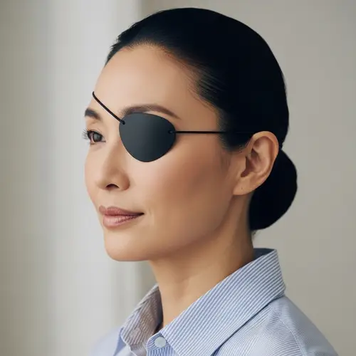 Asian Woman in 40s with Black Eyepatch | Serene Profile View