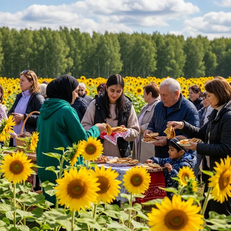 Vibrant Maslenitsa Celebration with Sunflowers