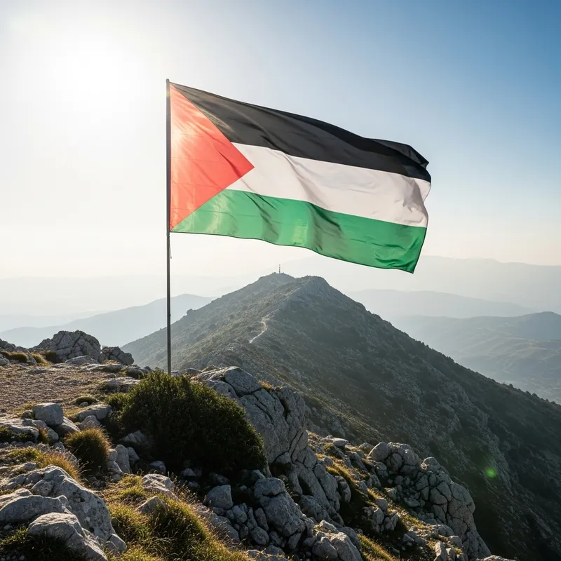 Palestine Flag Shining Atop Mountain