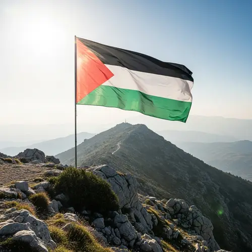 Glowing Flag of Palestine on High Mountain