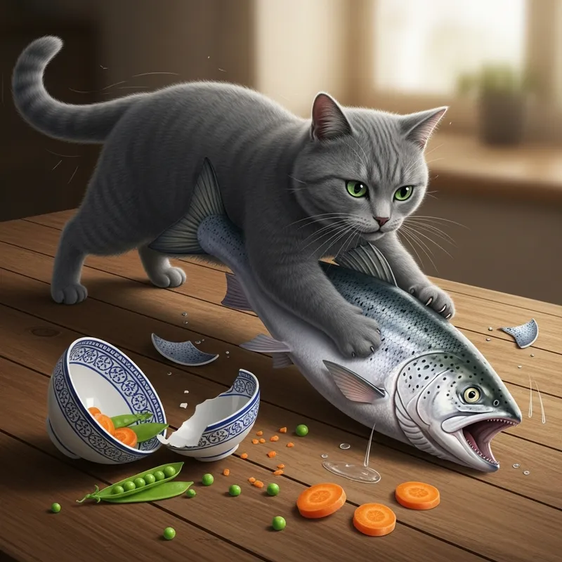 Sly Cat Snatching Sparkling Fish - Artwork