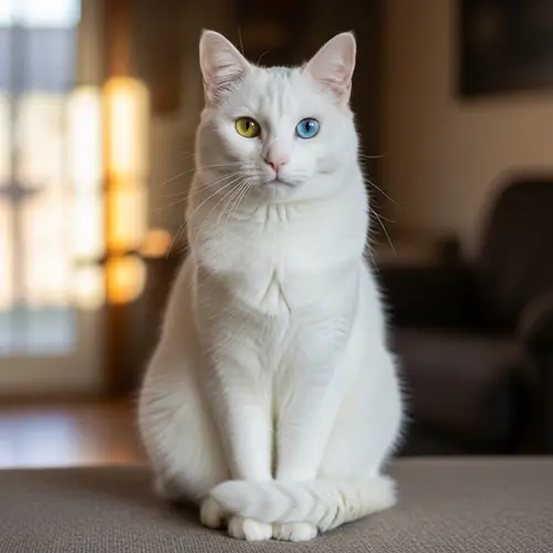 White Medium Length Coat Cat with Heterochromia