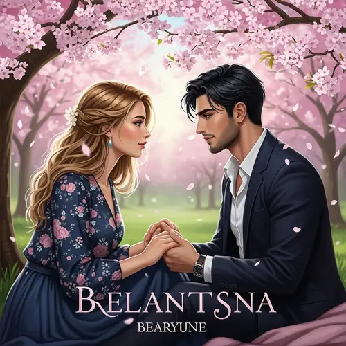 Romantic Novel Scene: Couple under Cherry Blossom Tree