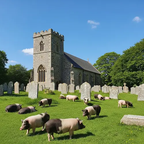Old Stone Church with Miniature Pigs | Serene Scenery
