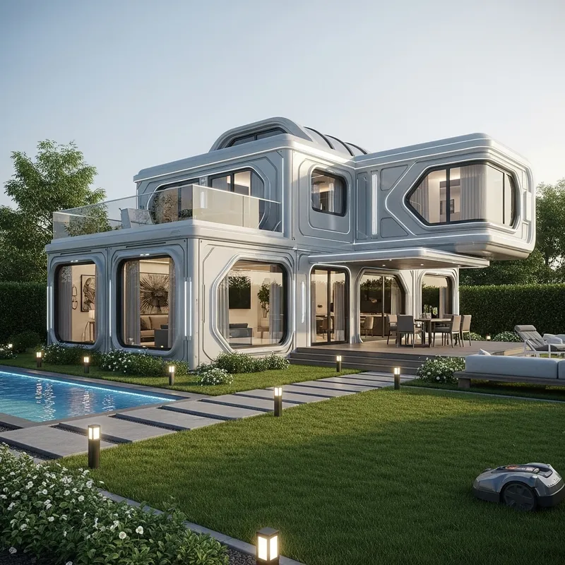 Futuristic Hi-Tech Modular House with Smart Backyard
