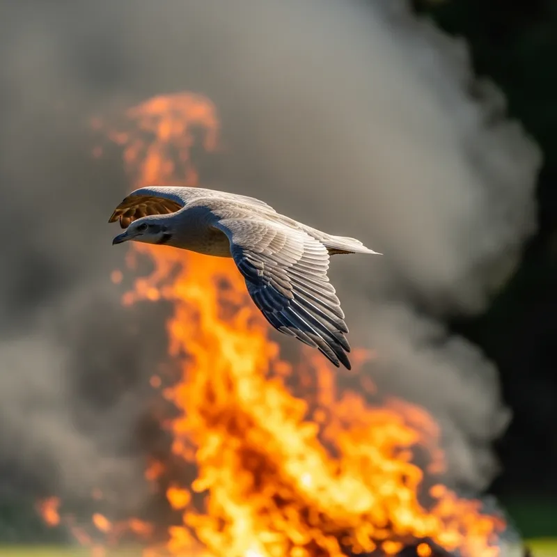 Majestic Bird Flying Amid Fiery Glow
