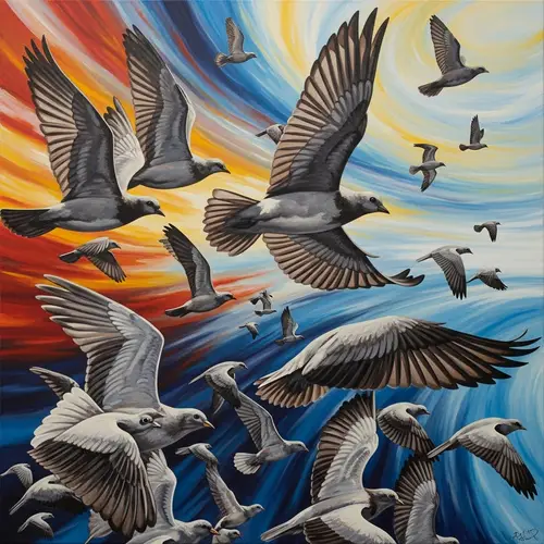 Abstract Flock of Birds in Vibrant Flight