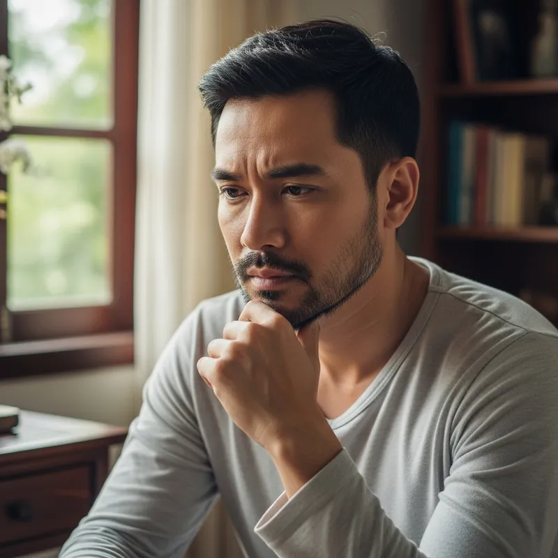 Contemplative Vietnamese Man in Thoughtful Reflection