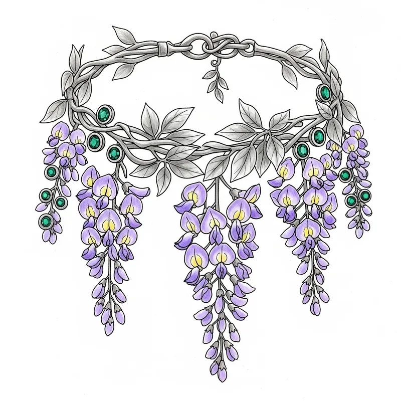 Wisteria Flower Choker Jewelry | Hand-Drawn Design