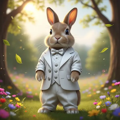 Adorable Rabbit in Elegant White Suit | Fashion-Forward Bunny