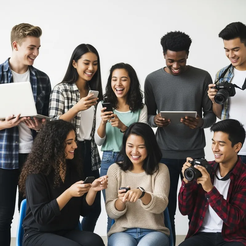 Diverse Students Celebrating Technology Together