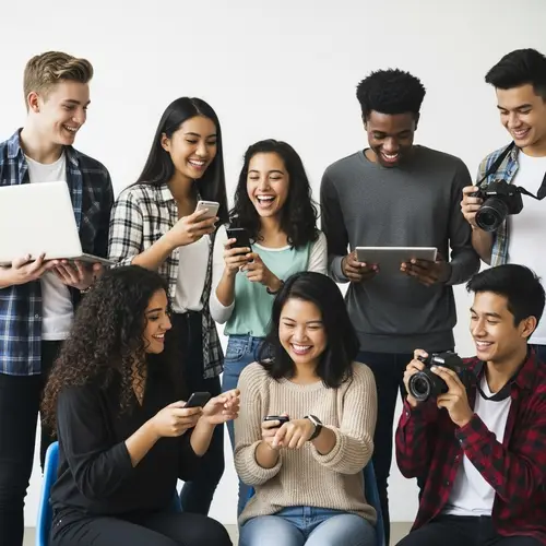 Diverse Students Celebrating Technology Together
