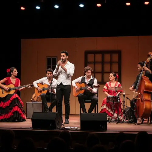 Musical Group Performance with Diverse Members on Stage