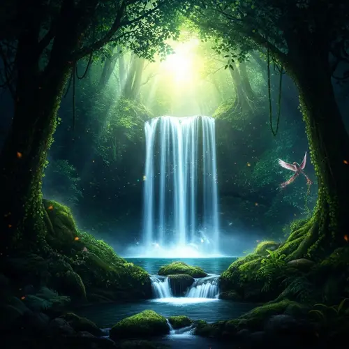 Enchanted Waterfall in Mystical Forest | Captivating Fantasy Scene