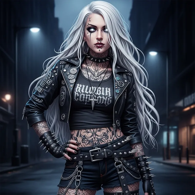 Fantasy Goth Woman: White Hair, Silver Eyes, Punk Vibe