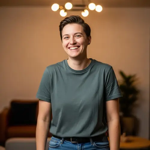 Joyful Individual with Sincere Happiness | Casual Style