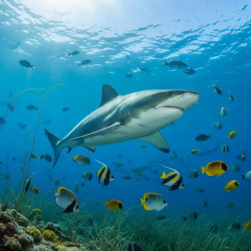 Majestic Shark Swimming in Blue Ocean Depths