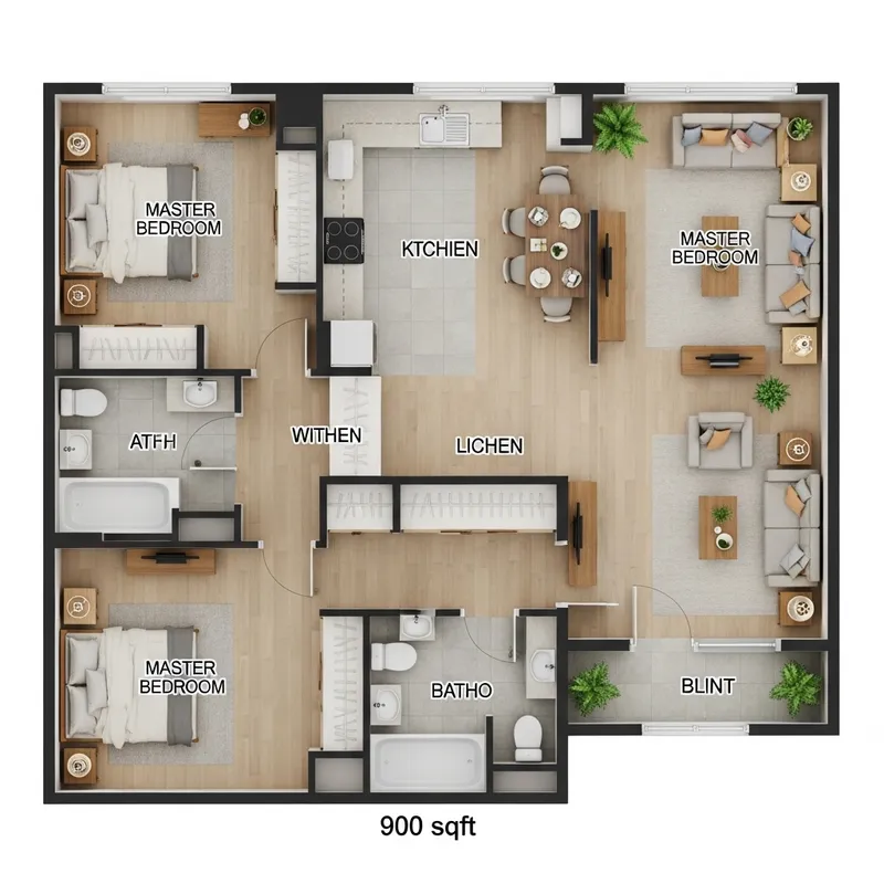 Luxurious 3 Bedroom Apartment with 2 Ensuites - 900 Sqft