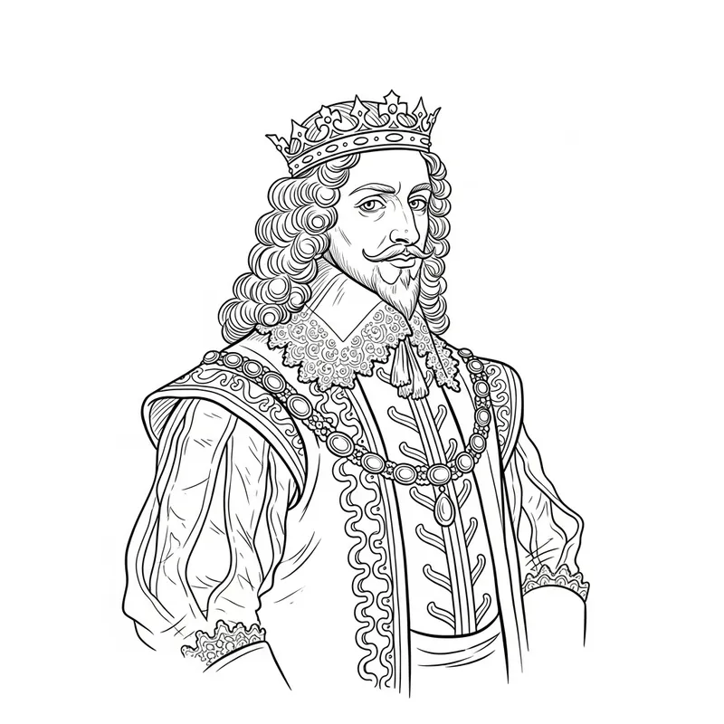 Charles I Outline Drawing - 17th Century Royal Attire Portrait