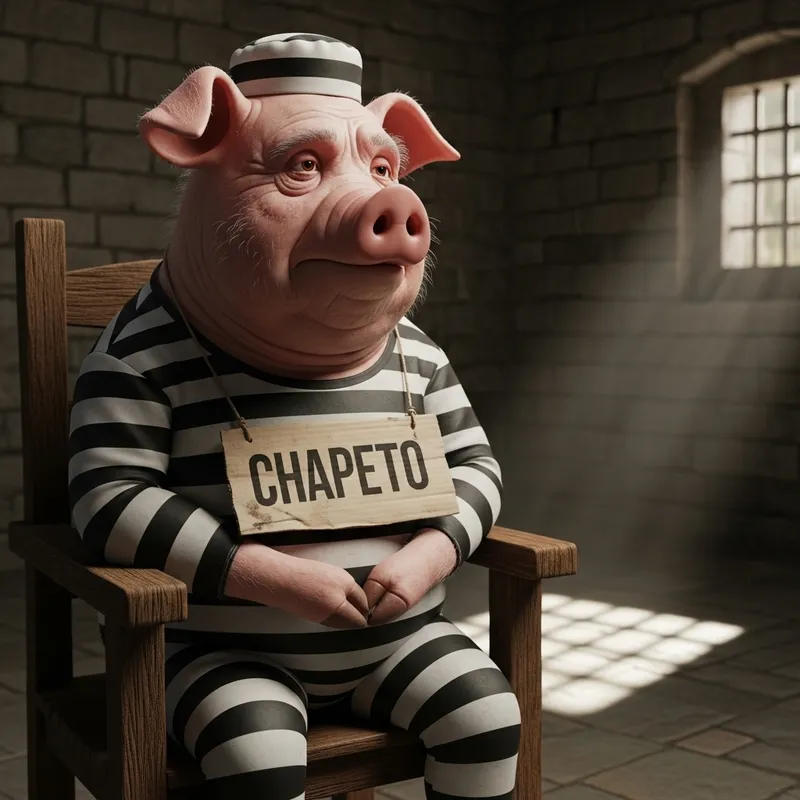 3D Old Pig in Prisoner Uniform Sitting on Chair with Clean Attire 3D Old Pig in Prisoner Uniform Sitting on Chair with Clean Attire