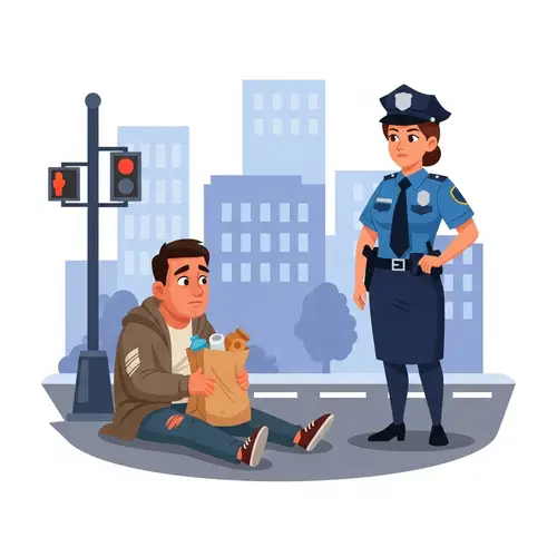 Urban Street Scene with Hispanic Person and Policewoman