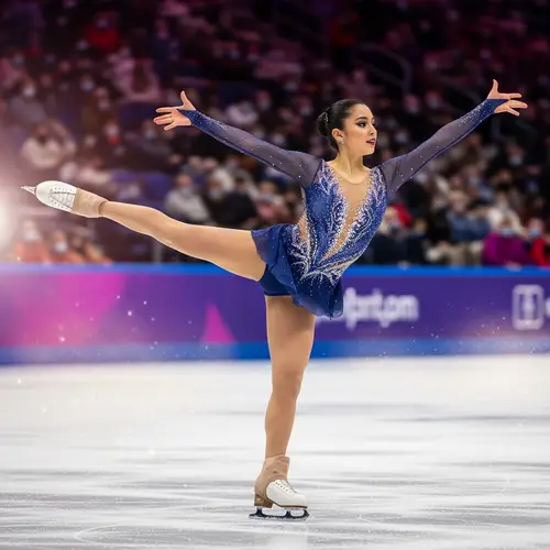 Athletic Hispanic Female Figure Skater on Icy Rink