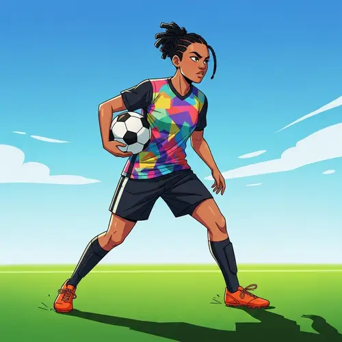 Athletic Diverse Girl Soccer Player on Green Field
