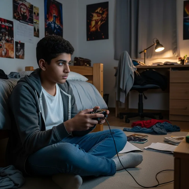 Teenage Boy Gaming Xbox in Bedroom Teenage Boy Gaming Xbox in Bedroom