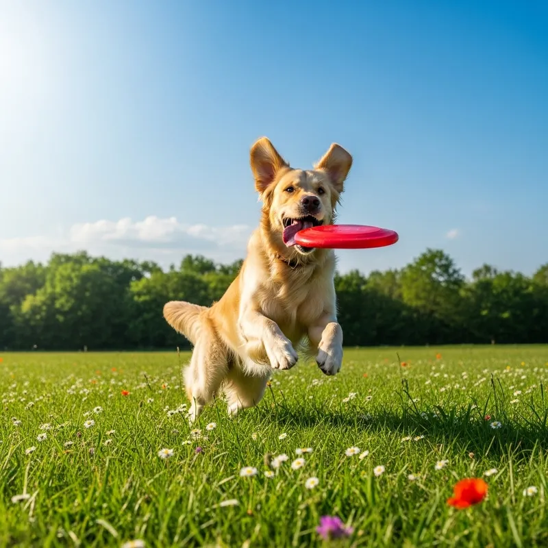 Playful Dog Enjoying Sunny Day in Lush Field