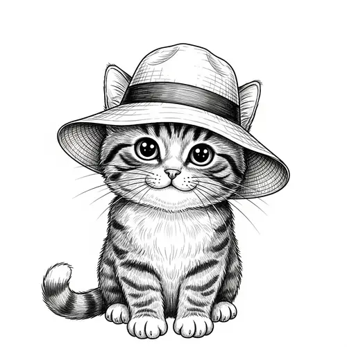 Cat Illustration with Diverse Coat Patterns and Hat