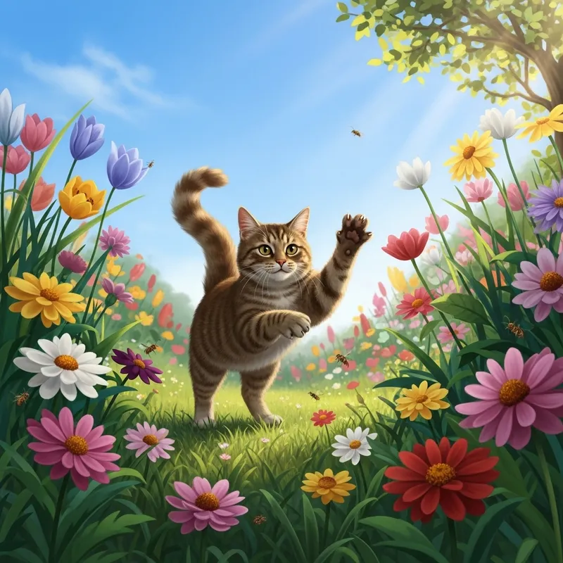 Playful Cat in a Sunlit Garden: Macro Details Playful Cat in a Sunlit Garden: Macro Details