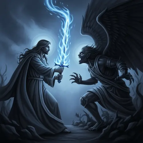 Intense Conflict Between Jesus and Satan: Divine Power vs Darkness