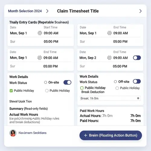Mobile Timesheet Claim Record Layout Design for Clean and User-Friendly UI