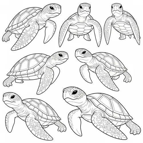 Polynesian Inspired Turtle Poses | Vector Line Art Design