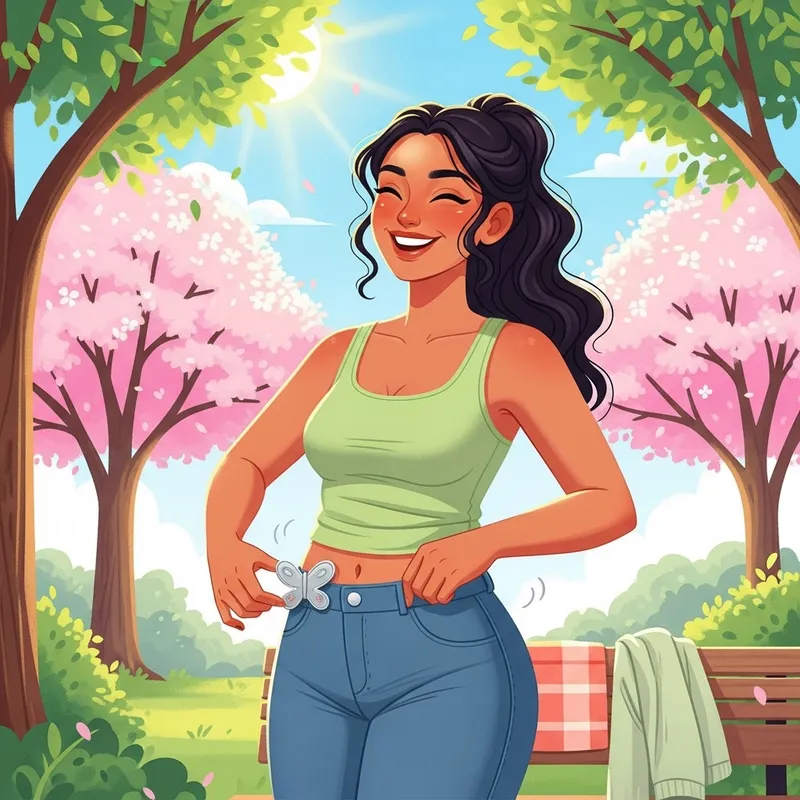 Happy Woman Achieving Safe Weight Loss with Clip | Spring Slimming Journey Happy Woman Achieving Safe Weight Loss with Clip | Spring Slimming Journey