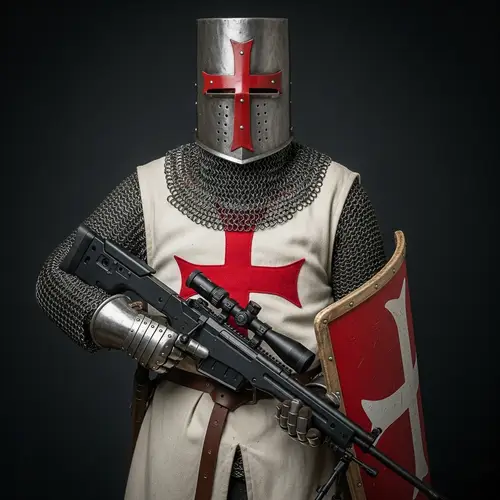 Medieval Crusader with Modern Sniper Rifle