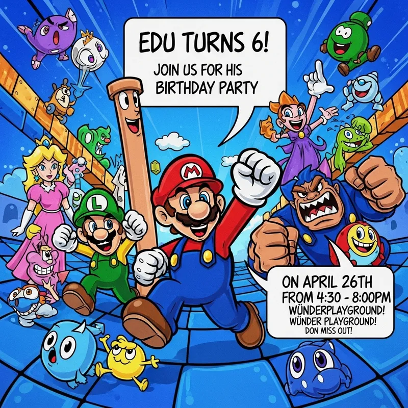 Mario Bros Birthday Party Invitation Artwork