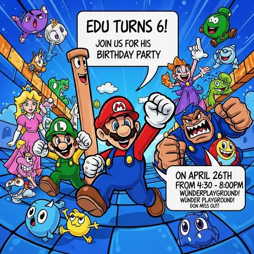 Video Game-Themed Birthday Party Invitation Art
