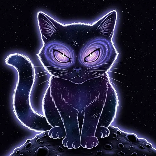 Celestial Cosmic Cat: Angry Feline in Glowing Blues & Purples
