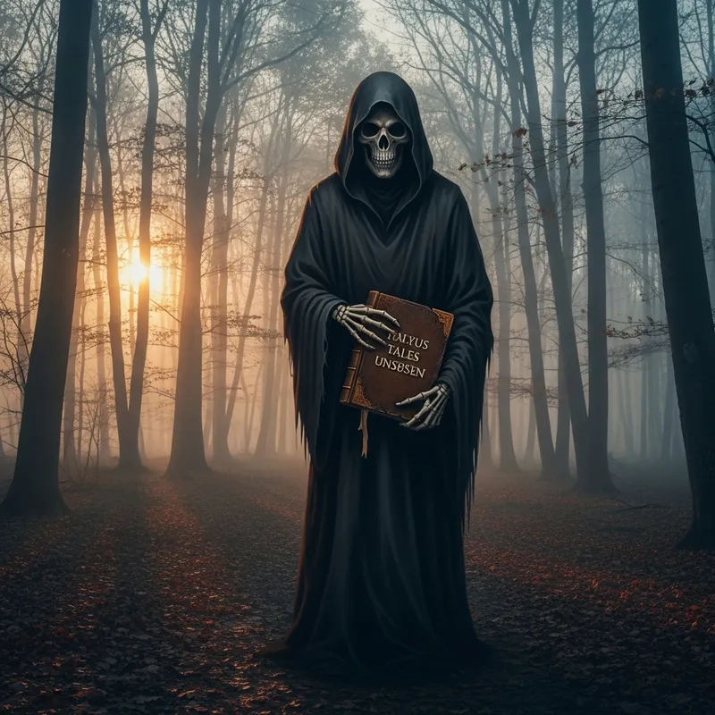 Kostucha: Mystical Cloaked Figure in Foggy Forest