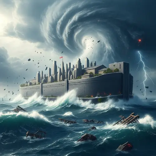 Noah's Ark Cityscape in Turbulent Storm | Intriguing Artwork
