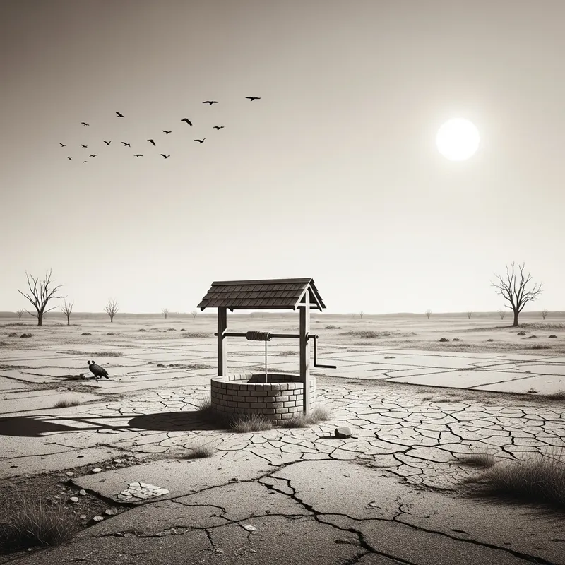 Deserted Wasteland Parched Well Artwork - Sepia Tone Vision