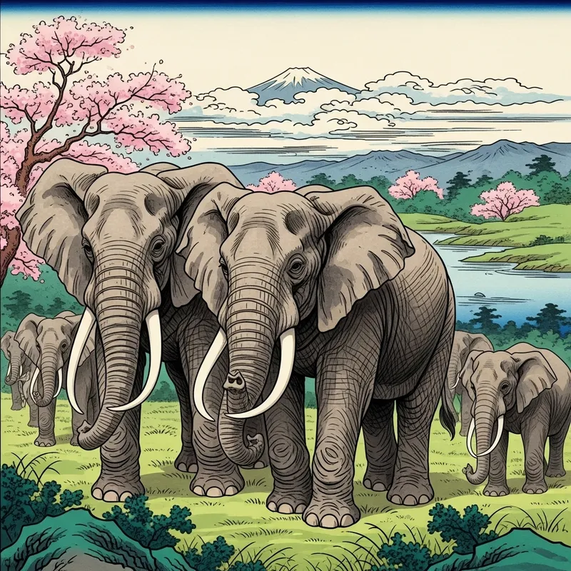 Traditional Japanese Edo Elephant Painting