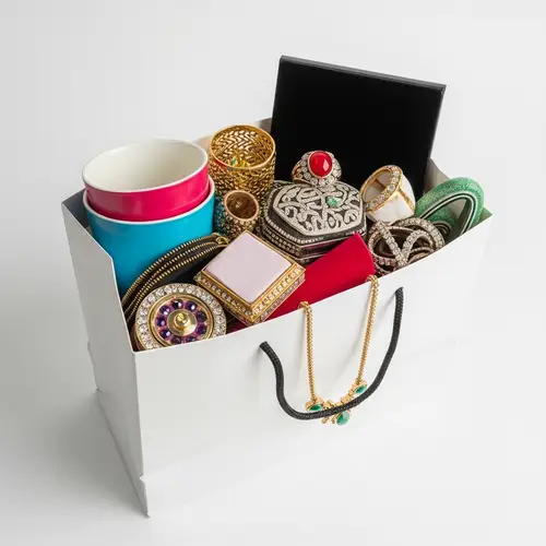Multicolored Shopping Bag with Cup, Ring & Necklace