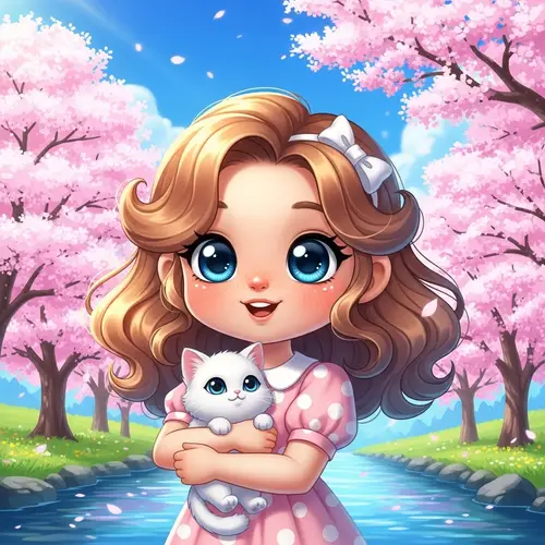 Charming and Adorable Cartoony Character with Twinkling Eyes and Wavy Hair