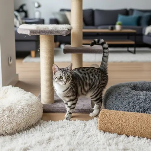 Graceful Black and White House Cat in Modern Living Room