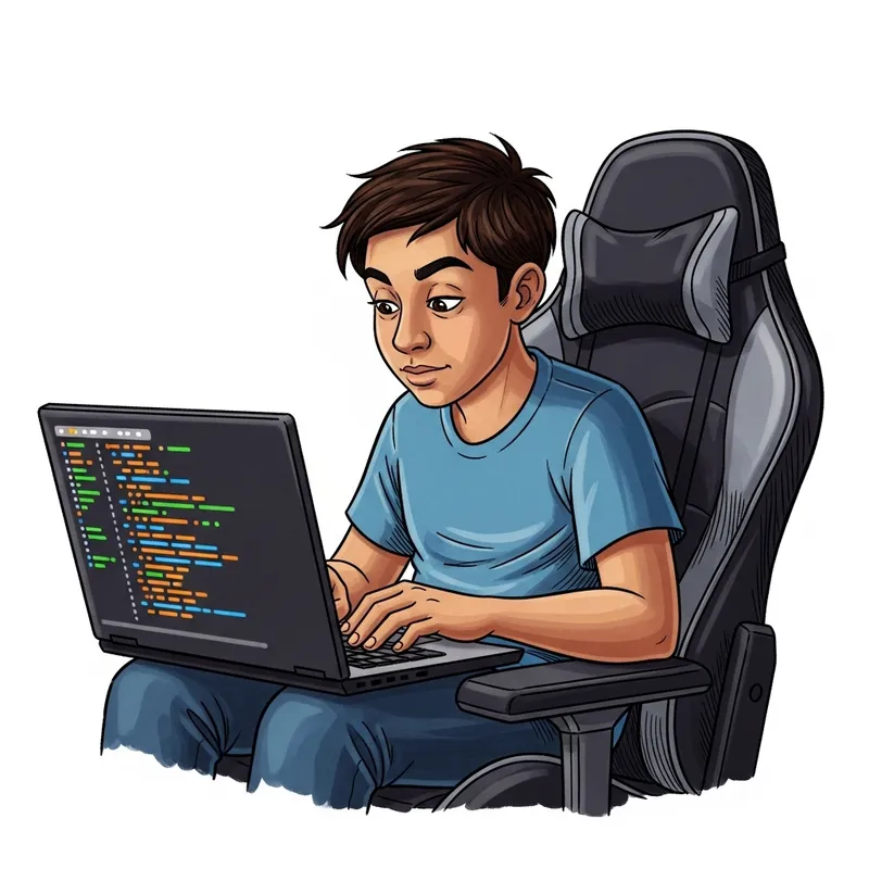 Young Hispanic Male in Disney Pixar-Style Animation Programming Scene